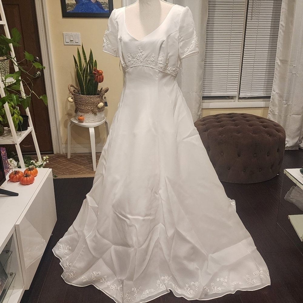Casablanca Brodal Ivory Short Sleeves Bridal dress size 14 with Petticoat